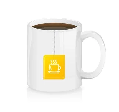 Realistic White Ceramic Full Tea Cup with Teabag. Vector Stock-Illustration