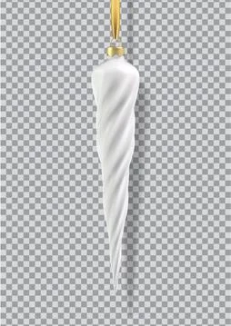 Realistic white Christmas tree toy in the form of a icicle, spiral. 3D Stock Illustration
