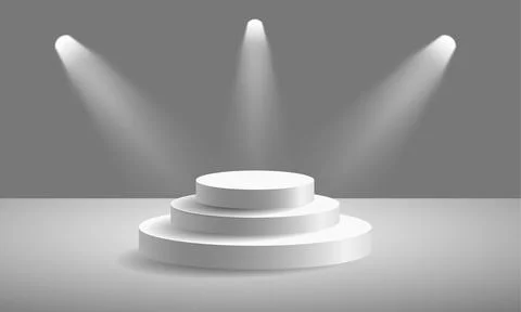 Realistic white circle podium steps with spotlight on grey room vector Stock Illustration