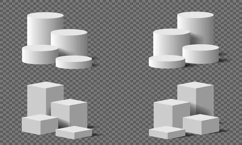 Realistic white circle square steps set on grey checkered transparent background Stock Illustration