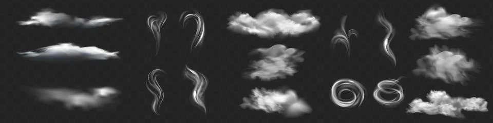 Realistic white cloud or fire smoke in the sky and vector weather element o.. Stock Illustration