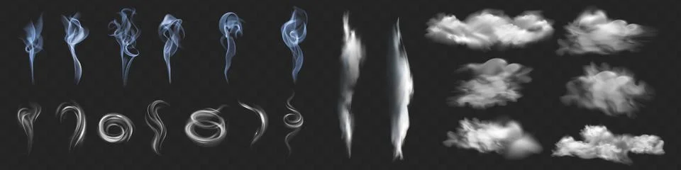 Realistic white cloud or fire smoke in the sky and vector weather element o.. Stock Illustration