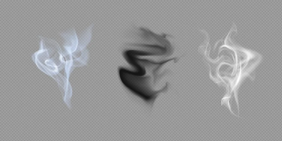 Realistic white cloud or fire smoke in the sky and vector weather element on Illustrazione stock
