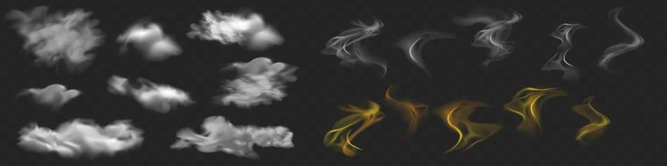 Realistic white cloud or fire smoke in the sky and vector weather element on Stock Illustration