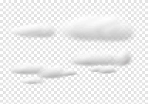 Realistic white cloud vectors isolated on transparent background Stock Illustration