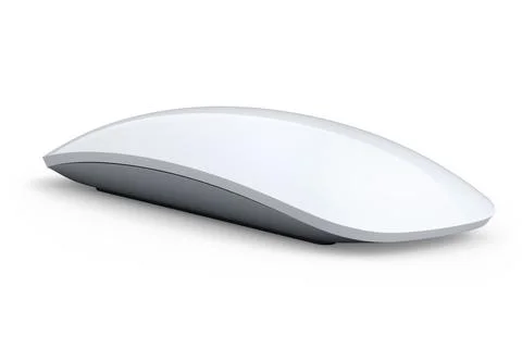 Realistic white computer mouse with touch isolated on white background. 3D re Stock Illustration