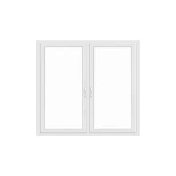 Realistic white double window pane frame with blank glass and opening cranks Ilustración de archivo