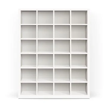 Realistic white empty bookshelf template. Interior design furniture. Stock Illustration