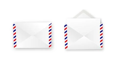 Realistic white envelope in different positions. Folded and unfolded envelope Illustrazione stock