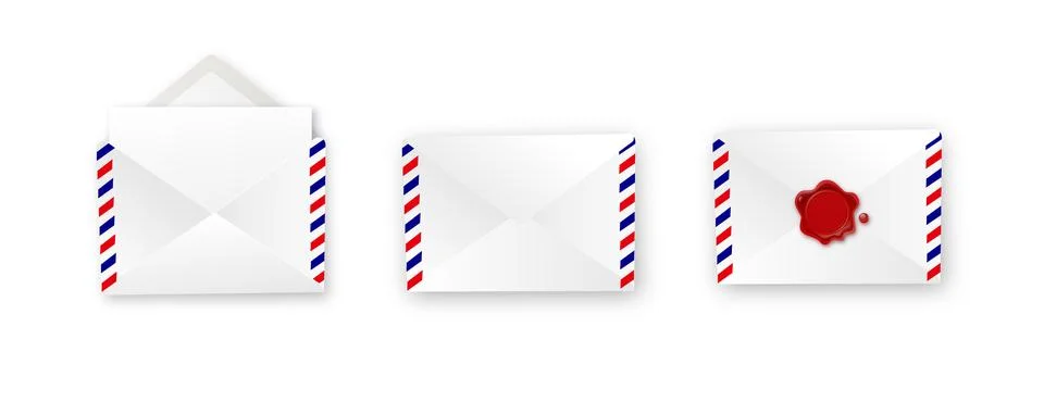 Realistic white envelope in different positions. Folded and unfolded envelope Stock Illustration