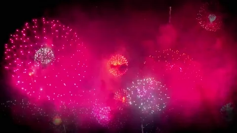 Realistic white firework heart shape and colorful firework background. Stock Footage 229292953