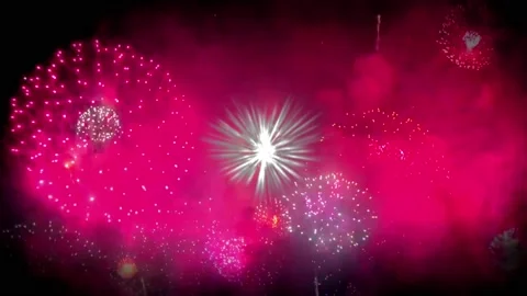 Realistic white firework heart shape and colorful firework background. Stock Footage 229293079