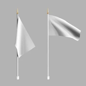 Realistic white flag waving in the wind. Set 3D advertising textile vector flags Stock Illustration