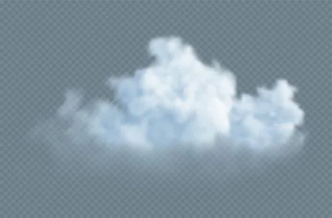 Realistic white fluffy cloud isolated on transparent background. Cloud sky Stock Illustration