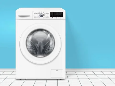 Realistic white front loading washing machine Stock Illustration