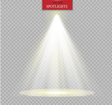 Realistic white gray glowing spotlights on transparent laid background. Theater Stock Illustration