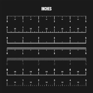 Realistic white inch scale for measuring length or height. Various measurement 스톡 일러스트