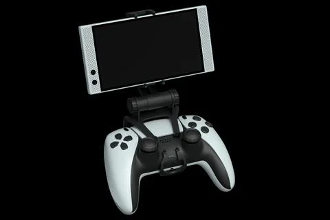 Realistic white joystick for playing games on mobile phone on black background Stock Illustration