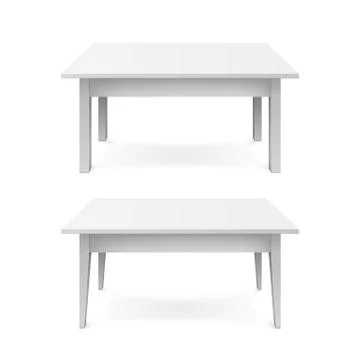 Realistic white office tables with shadow isolated on white background. Vecto Stock Illustration