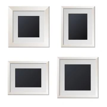 Realistic White Picture Frames with Blank Center. Vector Illustrazione stock