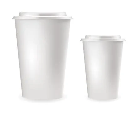 Realistic white plastic cups for cold and hot drinks. Stock-Illustration