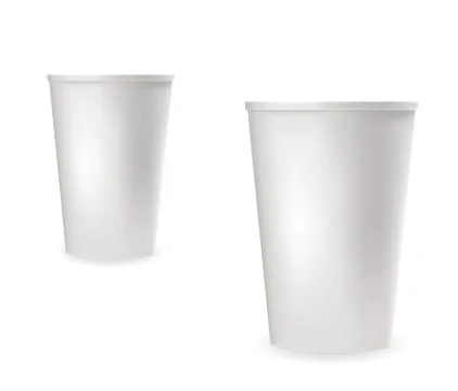 Realistic white plastic cups for cold and hot drinks. Stock-Illustration