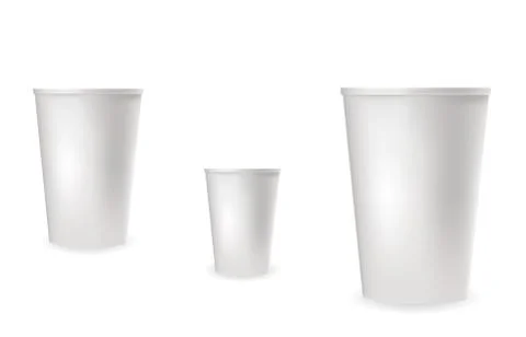 Realistic white plastic cups for cold and hot drinks. Stock Illustration