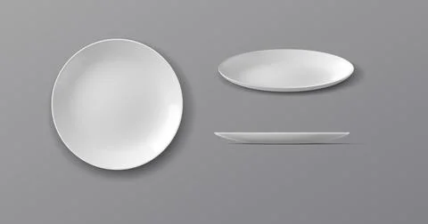 Realistic White Plates on Grey Background Stock Illustration