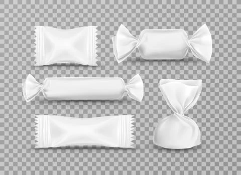 Realistic white polyethylene package for candy, chocolate Stock Illustration