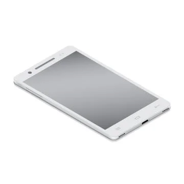 Realistic white smartphone cellular in isometry on a white background. Stock Illustration