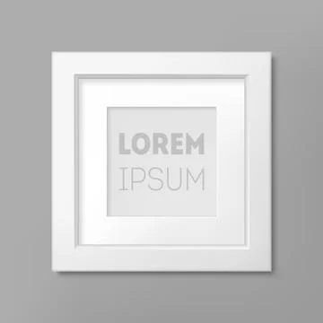 Realistic white square frame on gray wall background, border for your creativ Stock Illustration