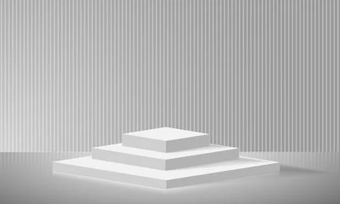 Realistic white square podium steps on grey vector Stock Illustration