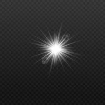 Realistic white star light effect with camera lens flare and bright beams Stock Illustration