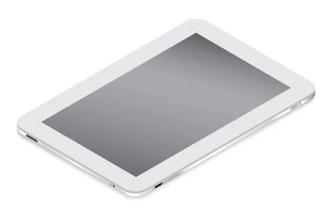 Realistic white tablet in isometry isolated on a light background. Illustrazione stock