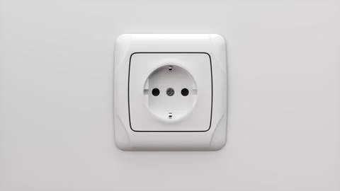 Realistic White Type F Socket on White Wall. 3D Render. 스톡 일러스트