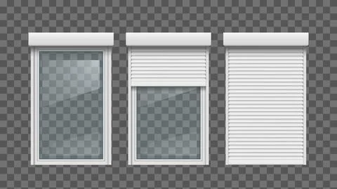 Realistic white window rollers in set isolated Ilustración de archivo