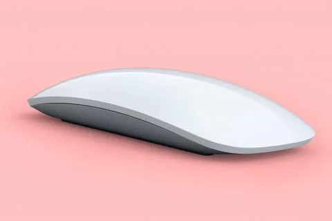 Realistic white wireless computer mouse with touch isolated on pink background. Stock Illustration