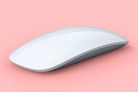 Realistic white wireless computer mouse with touch isolated on pink backgroun Stock Illustration