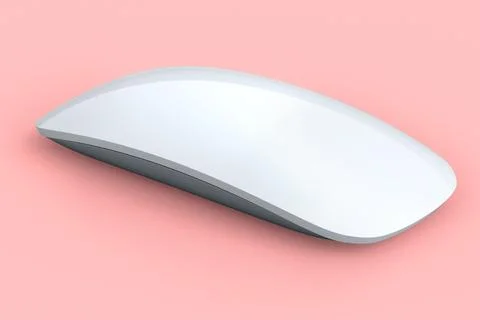 Realistic white wireless computer mouse with touch isolated on pink background. Stock Illustration