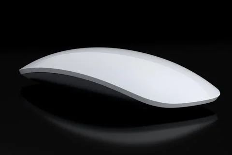 Realistic white wireless computer mouse with touch isolated on black backgrou Stock Photos