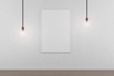 Realistic white wooden empty frame for photo or picture on white wall with .. Stockillustratie