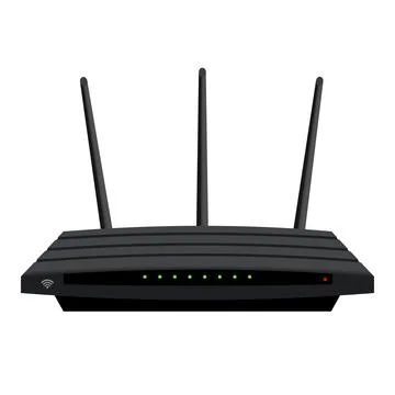 Realistic Wi-Fi router with three antennas isolated on white. Stock Illustration