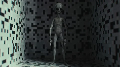 Realistic wide angle of an alien with flickering lights. Stock Footage 233820932