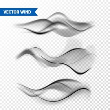 Realistic Wind Set on Transparent Background. Vector Vapor in Air, Smoke Steam Stock Illustration
