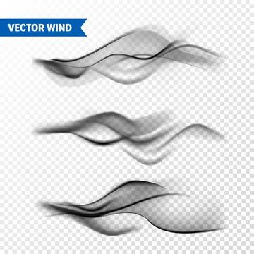 Realistic Wind Set on Transparent Background. Vector Vapor in Air, Smoke Steam 库存插图