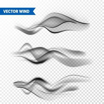 Realistic Wind Set on Transparent Background. Vector Vapor in Air, Smoke Steam Illustrazione stock