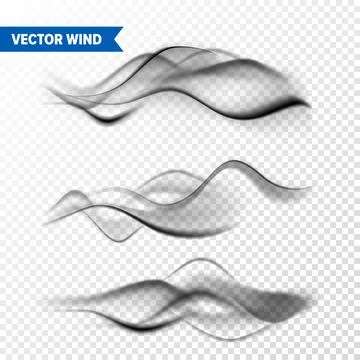 Realistic Wind Set on Transparent Background. Vector Vapor in Air, Smoke Steam イラスト素材