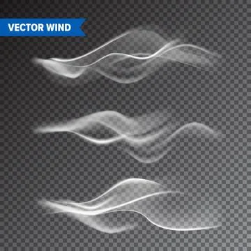 Realistic Wind Set on Transparent Background. Vector Vapor in Air, Smoke Steam Stock Illustration