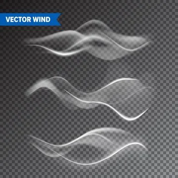 Realistic Wind Set on Transparent Background. Vector Vapor in Air, Smoke Steam Illustrazione stock