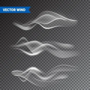 Realistic Wind Set on Transparent Background. Vector Vapor in Air, Smoke Steam 스톡 일러스트
